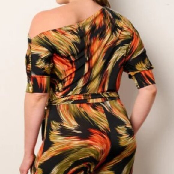 JANETTE PLUS SIZE off Shoulder Swirl Print Wide Leg Jumpsuit NWT 1X, 2X, 3X - Picture 7 of 8